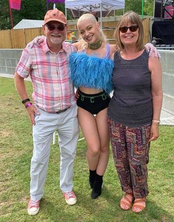 Alice with her mum and dad Paul and Lesley Chater at Brighton Pride where she performed