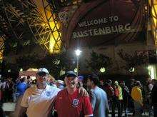 Andy Hutchinson and travelling companion Steve Pickin before England's game with the US