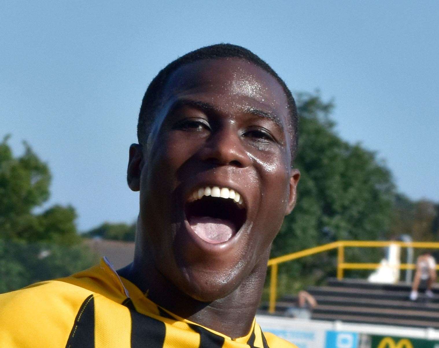 Folkestone striker Ade Yusuff is now on 20 goals for the season after scoring one at Wrexham at the weekend and two at Chichester on Tuesday. Picture: Randolph File