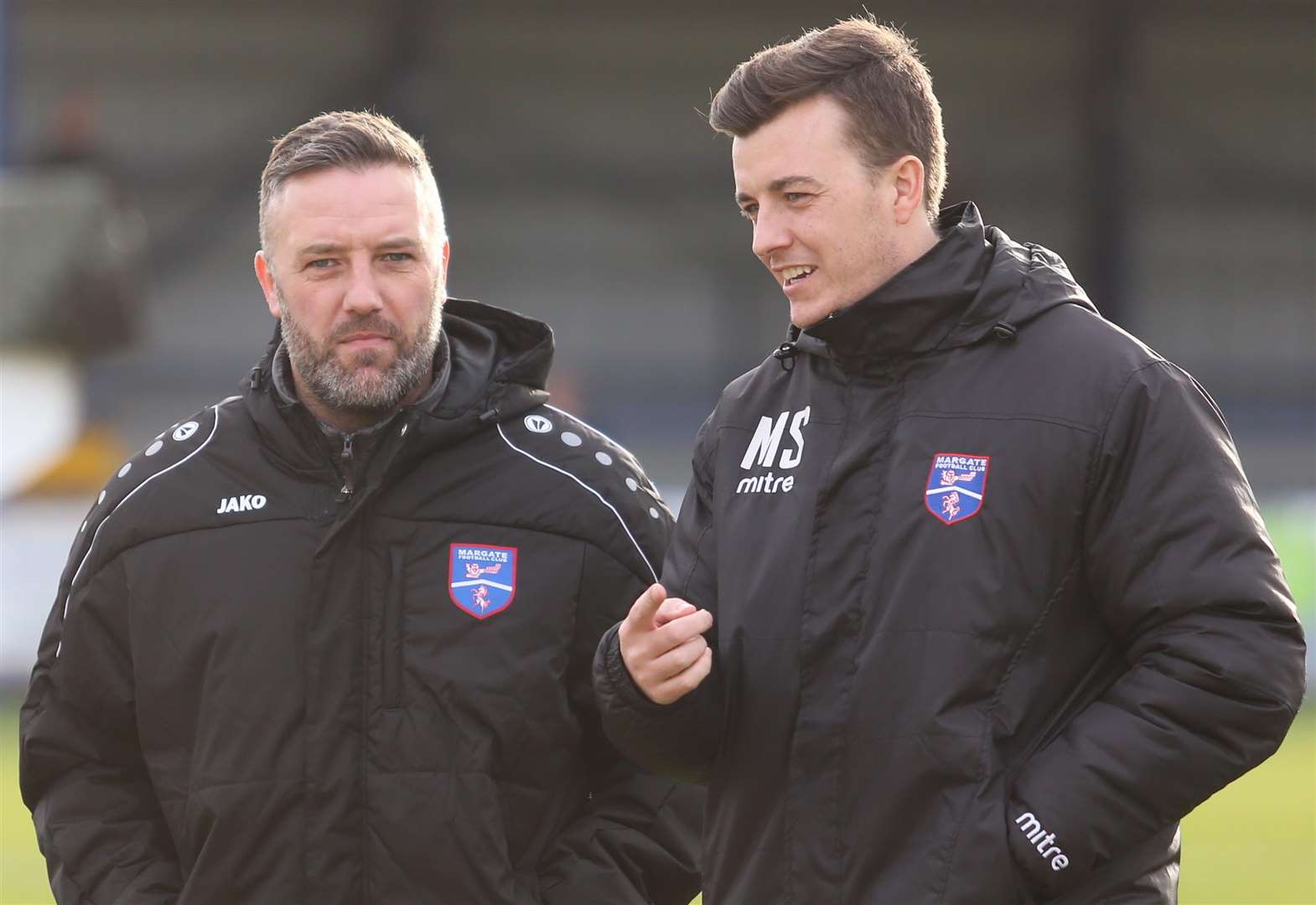 New Margate boss Jay Saunders, left, alongside Mike Sandmann, who remains as part of the coaching team. Picture: Don Walker