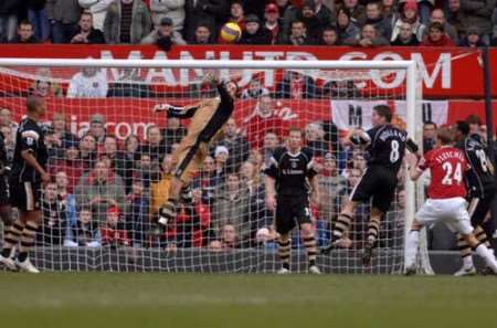 Scott Carson is at full strength to deny Manchester United. Picture: BARRY GOODWIN