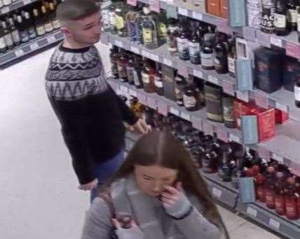 Police have released a CCTV image of a man and a woman who may have information about an alcohol theft in Sovereign Way, Tonbridge. Picture: Kent Police