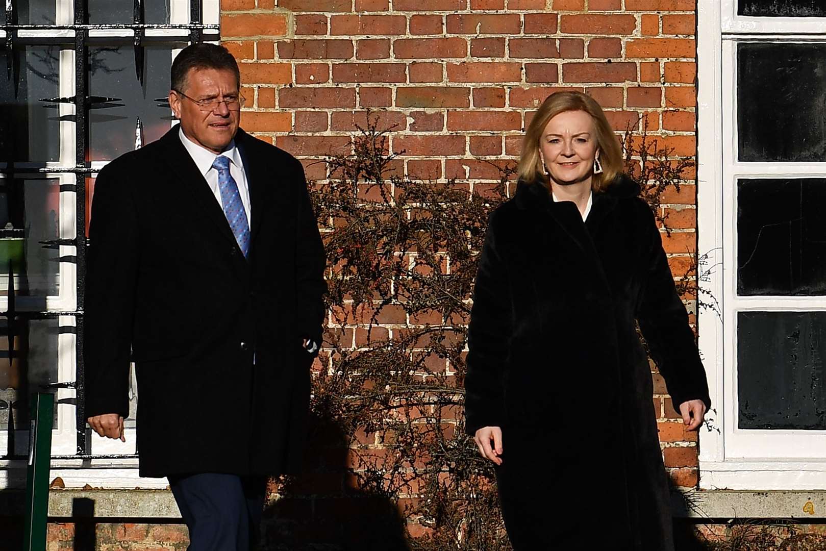 Foreign Secretary Liz Truss with EU post-Brexit negotiator Maros Sefcovic at Chevening in Kent. Deadlock in negotiations has led to Ms Truss introducing the Northern Ireland Protocol Bill (Ben Stansall/PA)