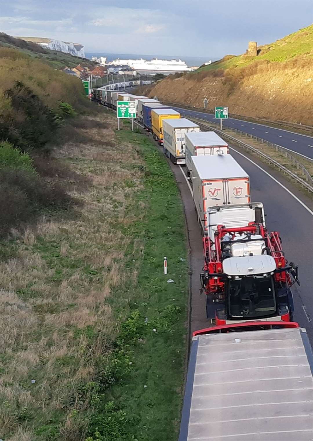 Dover TAP queue along the A20 at Dover, photographed from Aycliffe towards the port. Picture: Sam Lennon KMG