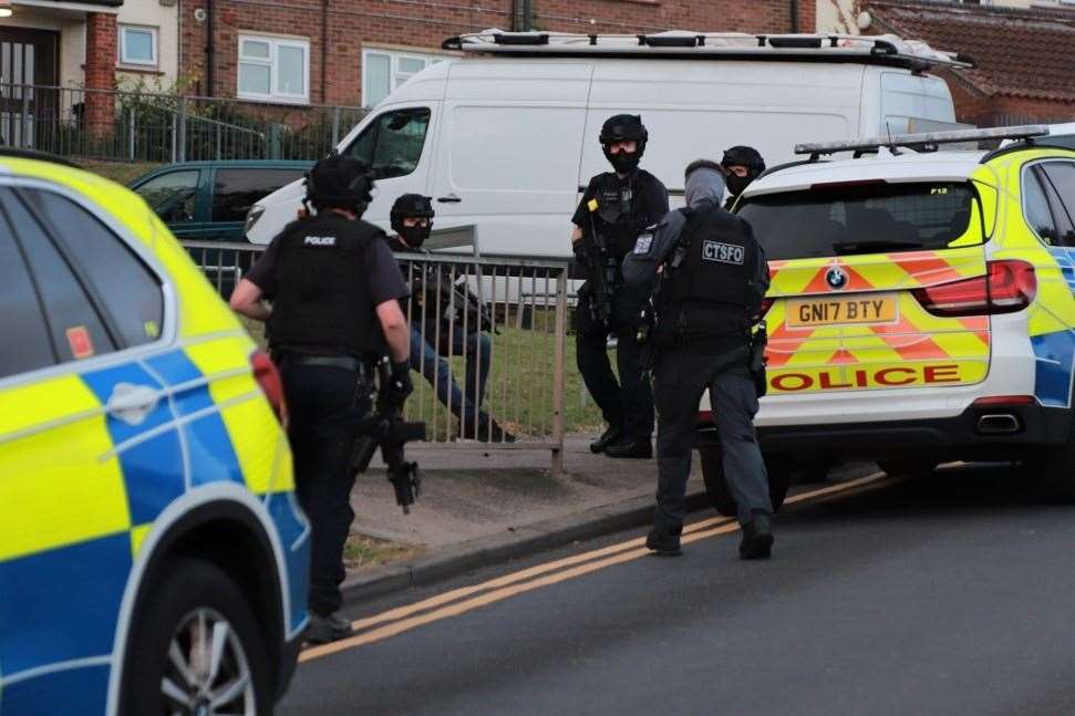 Armed police in Shorts Way. Picture: Keith Thompson