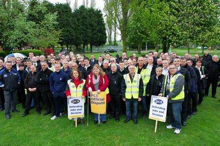 Striking prison officers and workers at the Sheppey cluster of prisons, Eastchurch,
