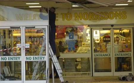 The robbers smashed through the glass-fronted entrance. Picture: GRANT FALVEY