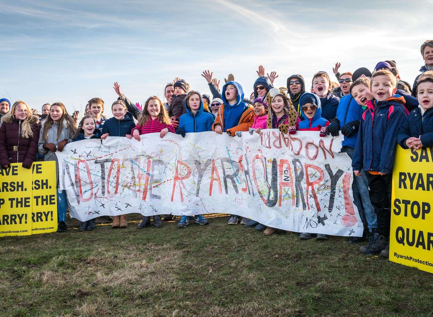 School children created their own banner against the proposal. Picture: James Rowland.