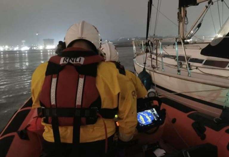 Coastguard volunteers were called to a lightning-struck yacht in the early hours of Thursday morning. Picture: RNLI/Gravesend