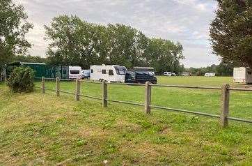 A group of caravans and associated vehicles gained access to Knockhall Park in Greenhithe