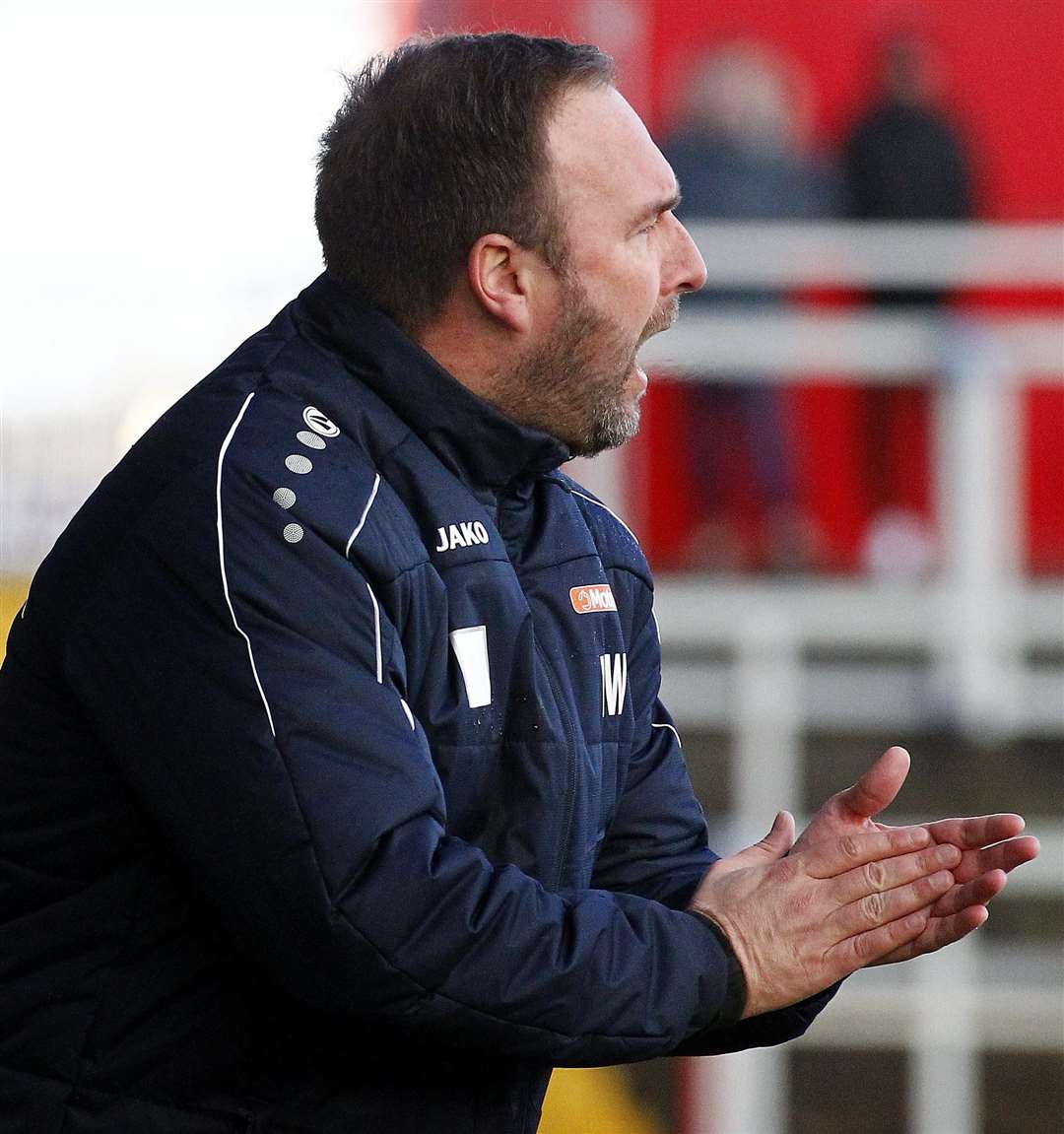 Ebbsfleet boss Kevin Watson will be willing his side on at Hartlepool Picture: Sean Aidan