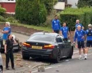 Footage shows Gills players after crashing into a wall in Woodlands Road, Gillingham. Picture: Shakib Uddin