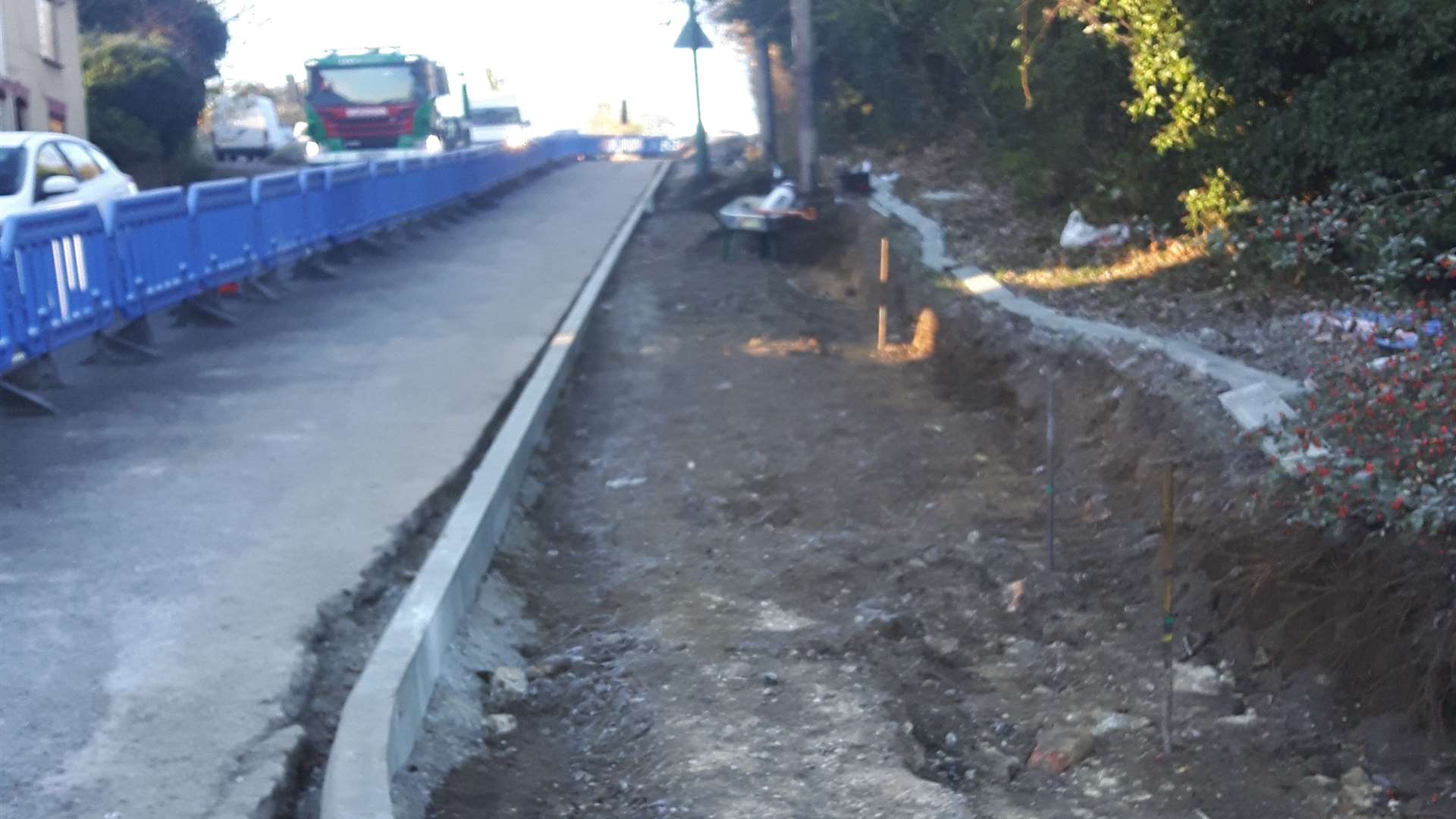 The footpath under construction
