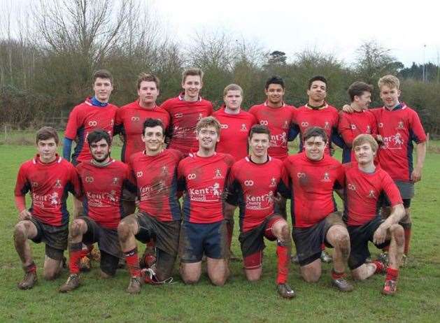 Sam Bartholomew (second from left front row) with his teammates at Aylesford Bulls Rugby Football Club