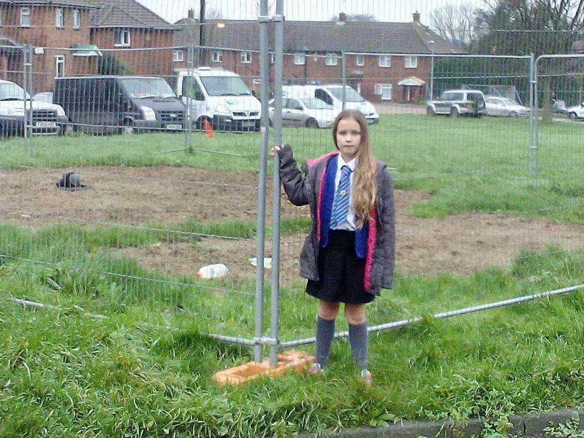Rebecca Fagg, 9, of Freemen's Way, wants the landowner of the former playground to take responsibility for his land