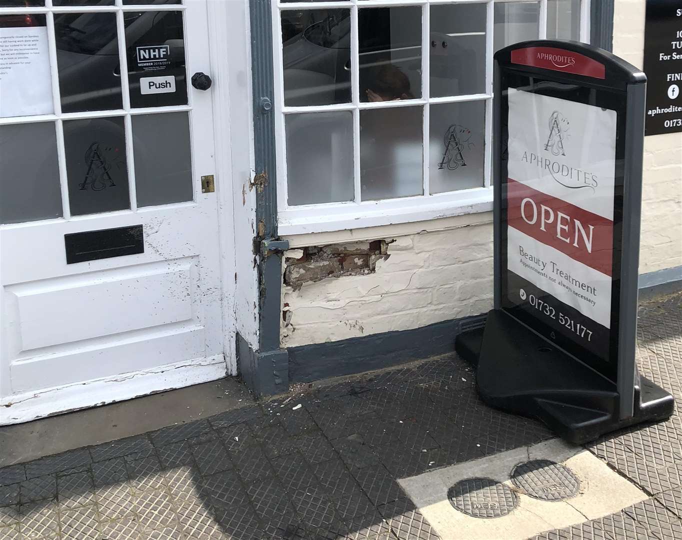 Damage was caused to the front of Aphrodite's in West Malling High Street (1495909)