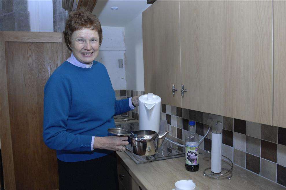 The Rev Marian Bond with the new kitchenette