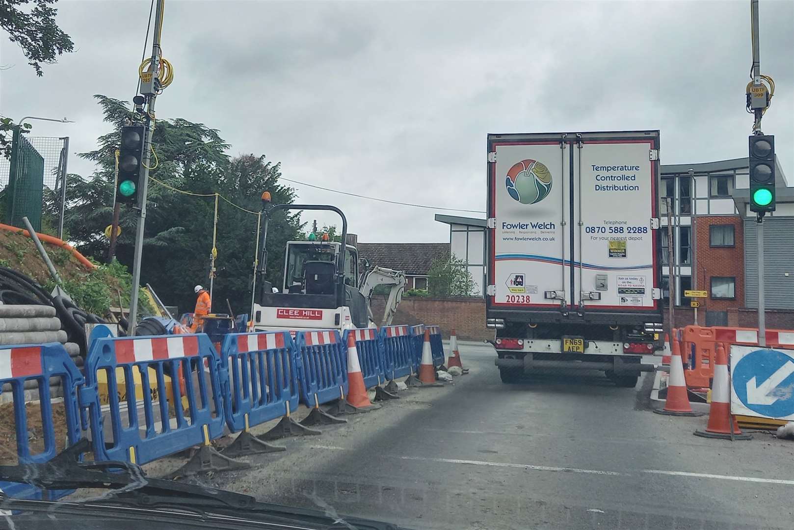 Workers are currently digging up a section of the A2, preparing to install permanent traffic lights