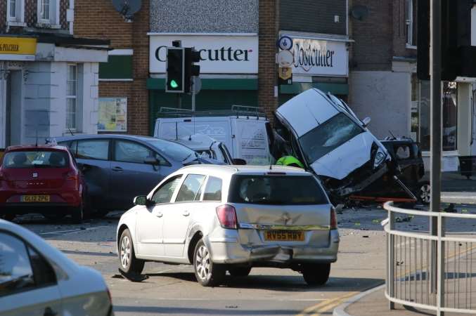 Some of the cars caught up in the accident. Picture: Martin Apps
