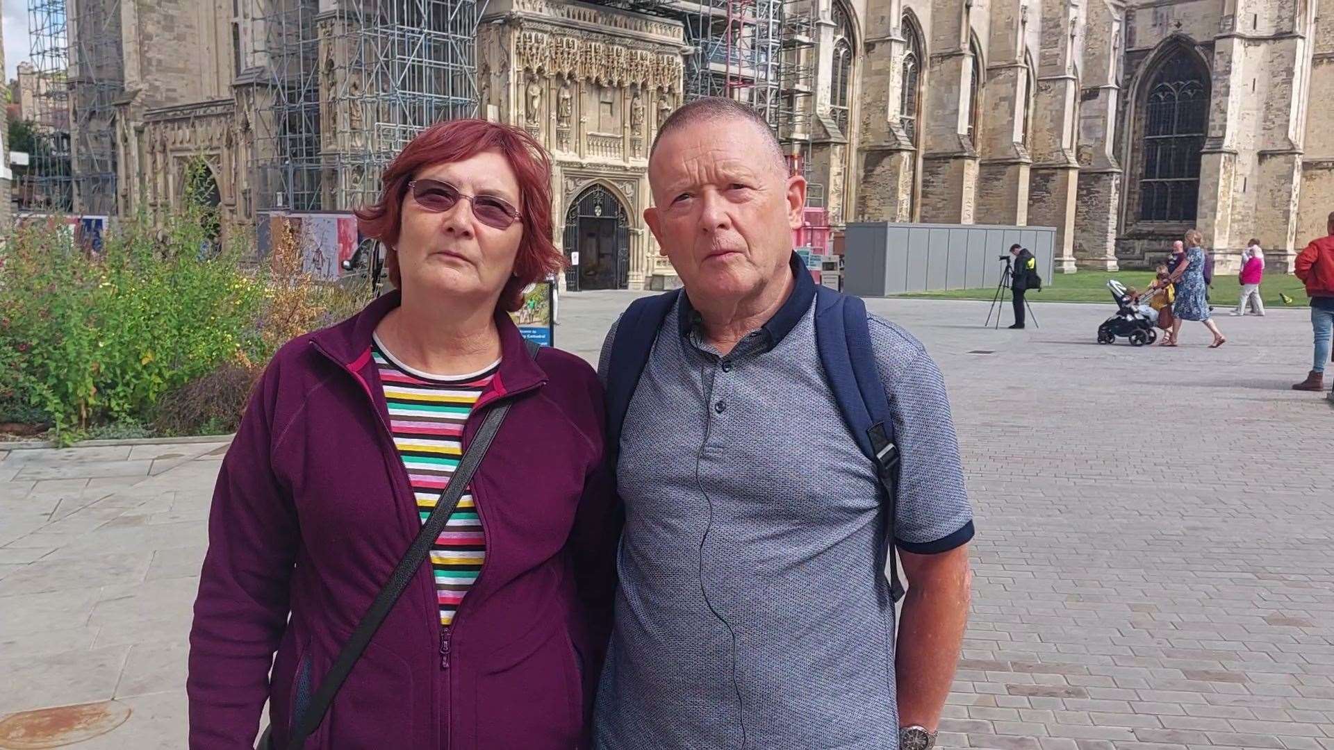Husband and wife William and Joanne Stevenson outside Canterbury Cathedral
