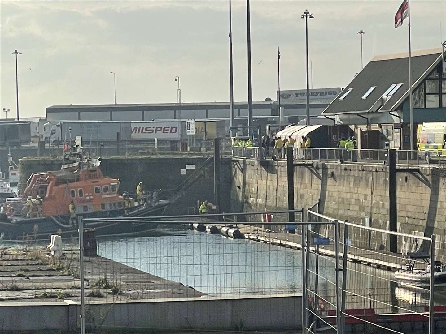 The lifeboat returning to Dover marina