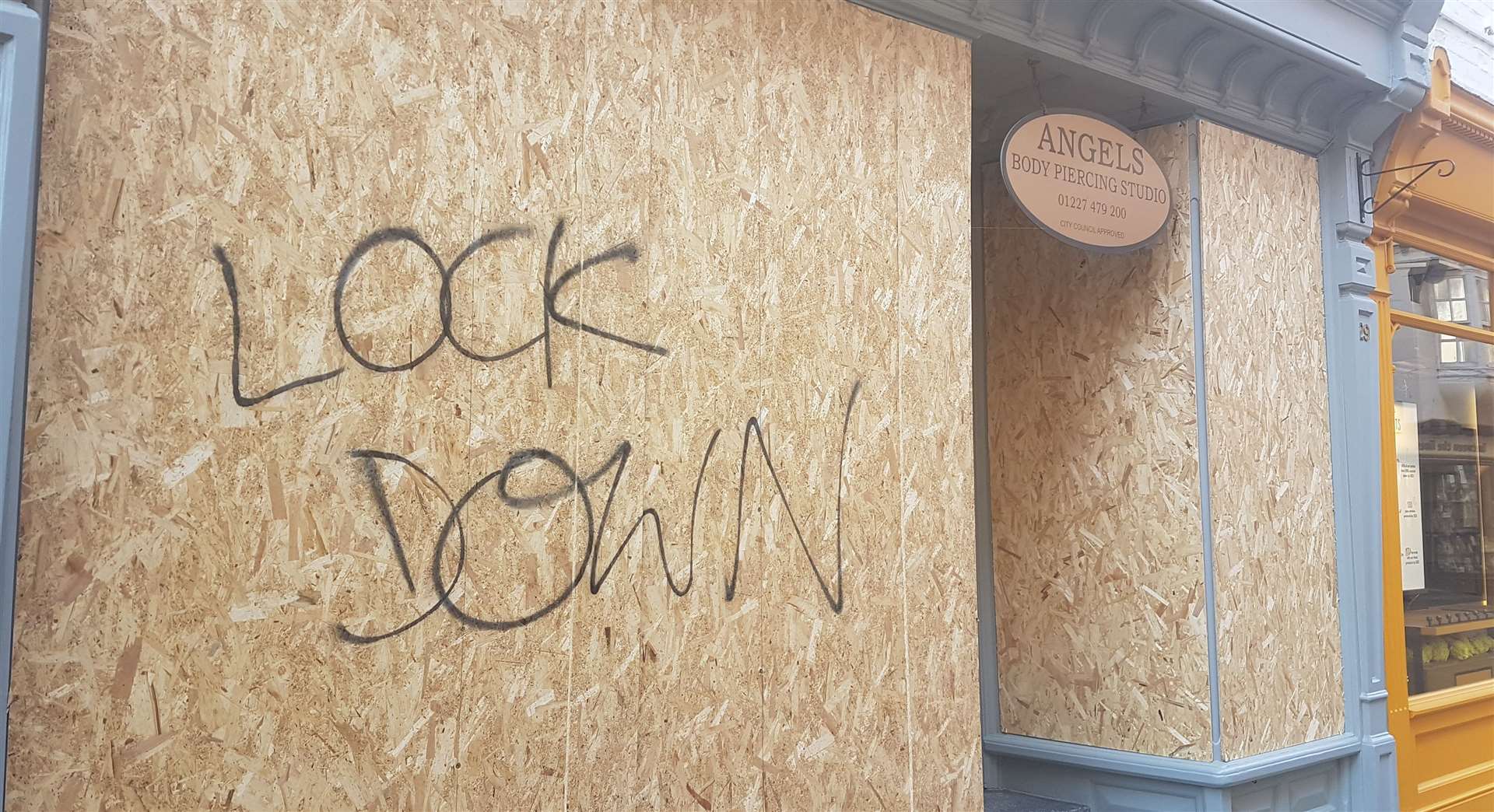 Lockdown graffiti in Canterbury city centre in March