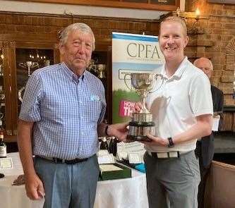 Winner Nathan Smith of Shortlands GC pictured alongside Mike Lynch, West Kent's president