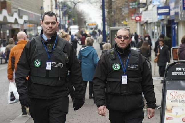 Litter enforcement officers on patrol in New Road, Gravesend