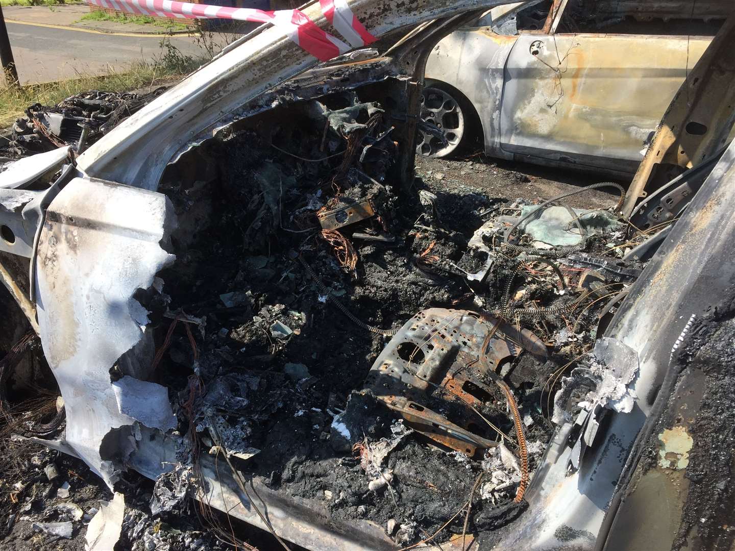 Inside a damaged car in Bishops Way