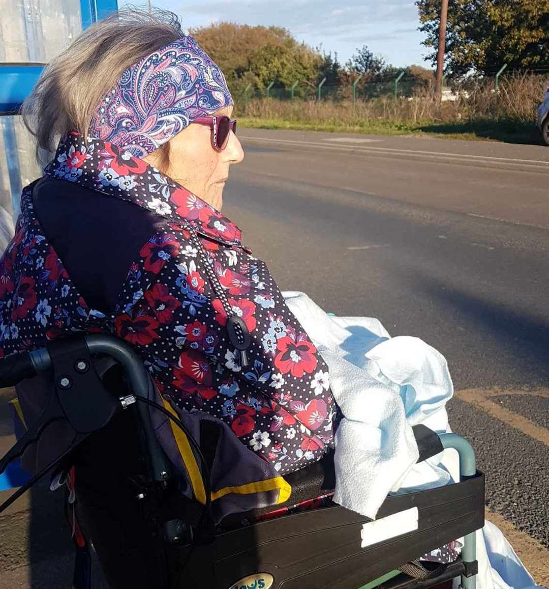 Diane Williams, 79, waited an hour in the cold for a bus after the only wheelchair space was in use. Picture: Amanda Williams