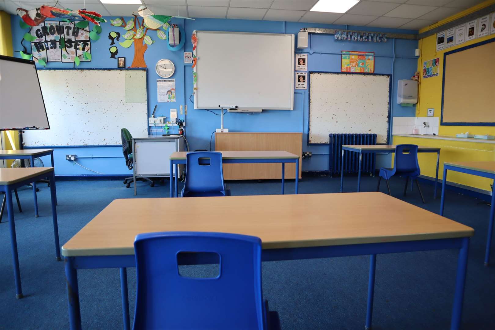 Desks in classrooms will still be socially distanced to allow pupils back into the class on Monday
