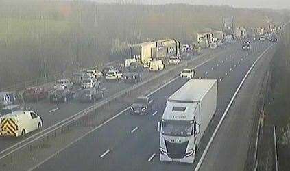 Traffic held on M20 as a result of a fire in Operation Brock area