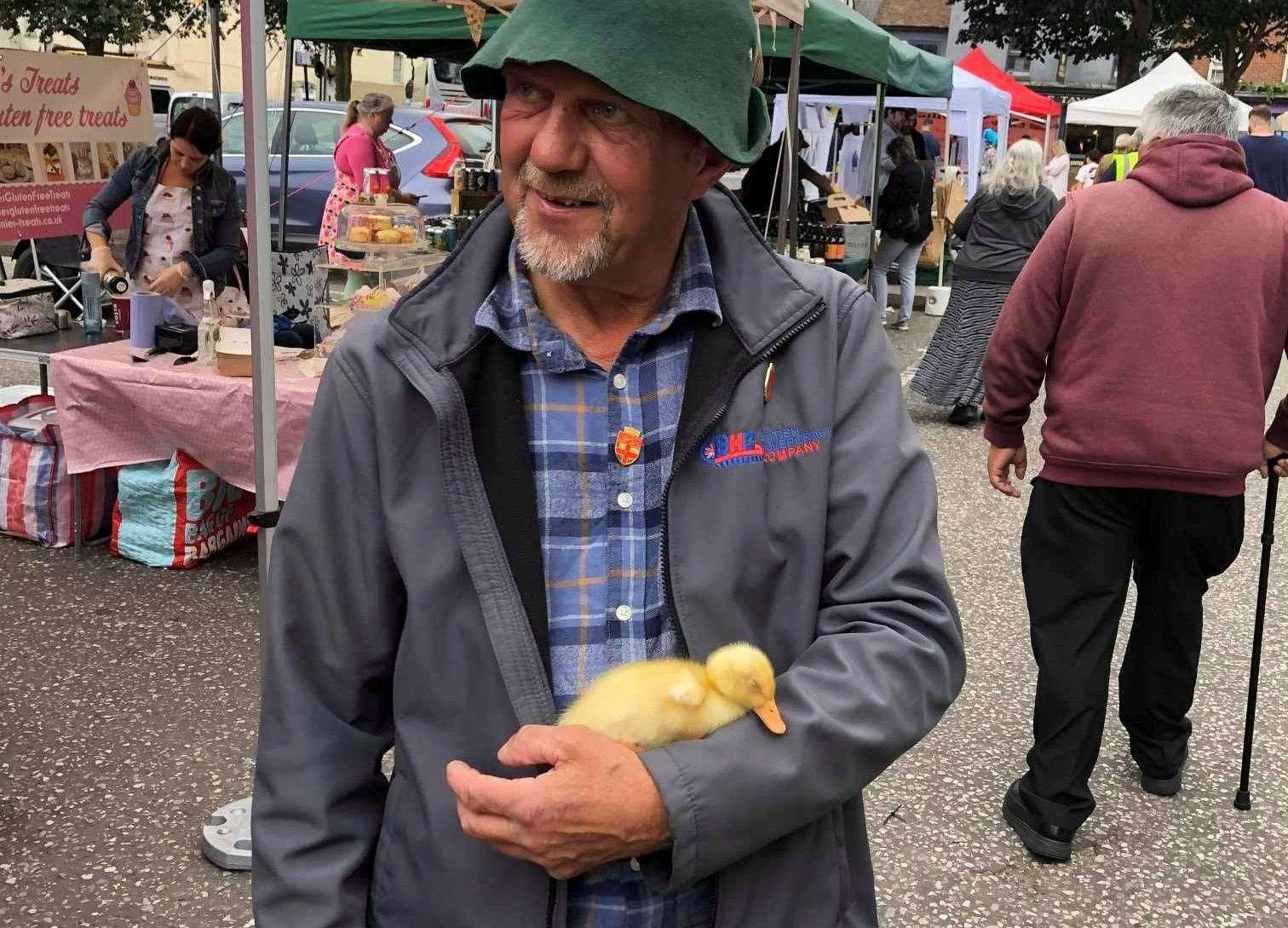 Mark Colyer with Goldie as a duckling. Picture: Mark Colyer