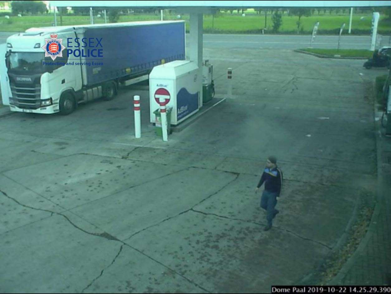 Lorry driver Eamonn Harrison filmed on CCTV filling up with fuel at a Belgian petrol station. Picture: Essex Police