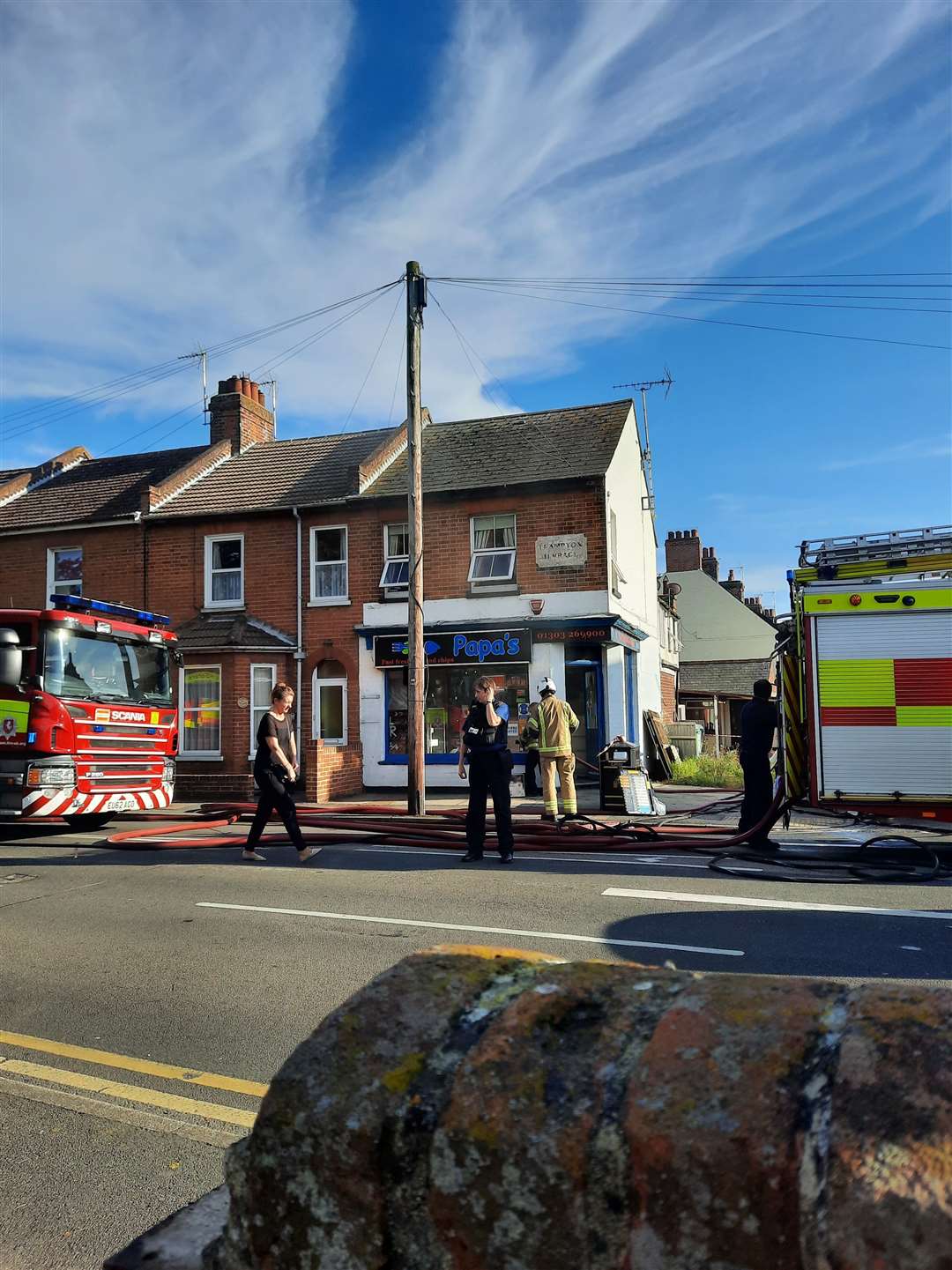 Emergency services at Dymchurch Road in Hythe after a fire at Papa's. Picture:Kathryn Anson