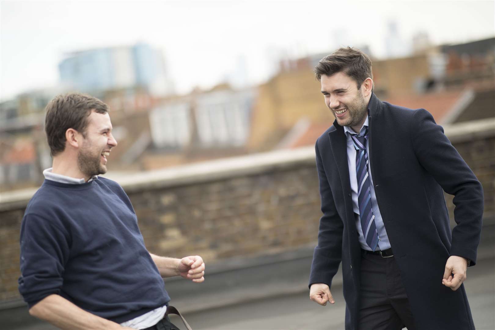 Lee (left) and Anthony share a laugh in between takes