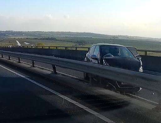 A car stranded on the Sheppey Crossing after the crash