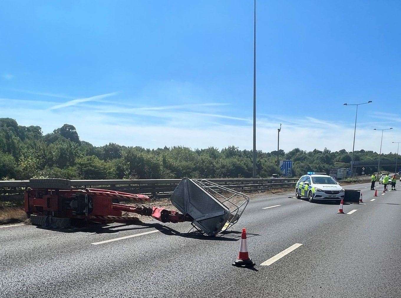 A car towing a trailer and van have crashed causing delays on the M2 near Rochester. Picture: National Highways