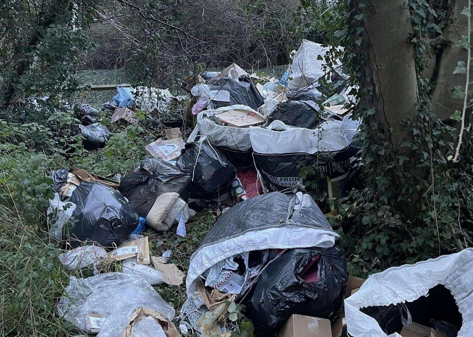 An investigation has been launched after several Hermes/Evri parcels were found dumped at the end of Beacon Lane, Chatham. Photo: Wayne Coveney