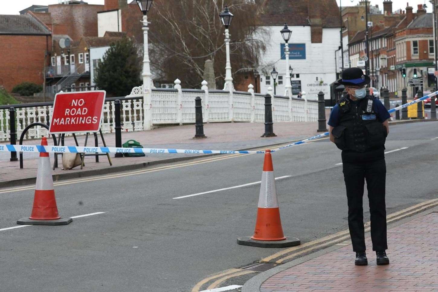 Part of Tonbridge town centre is closed off today after a stabbing, with police on the scene Picture: UK News in Pictures