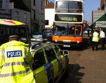 Stagecoach Unibus after hitting a level cross in Canterbury