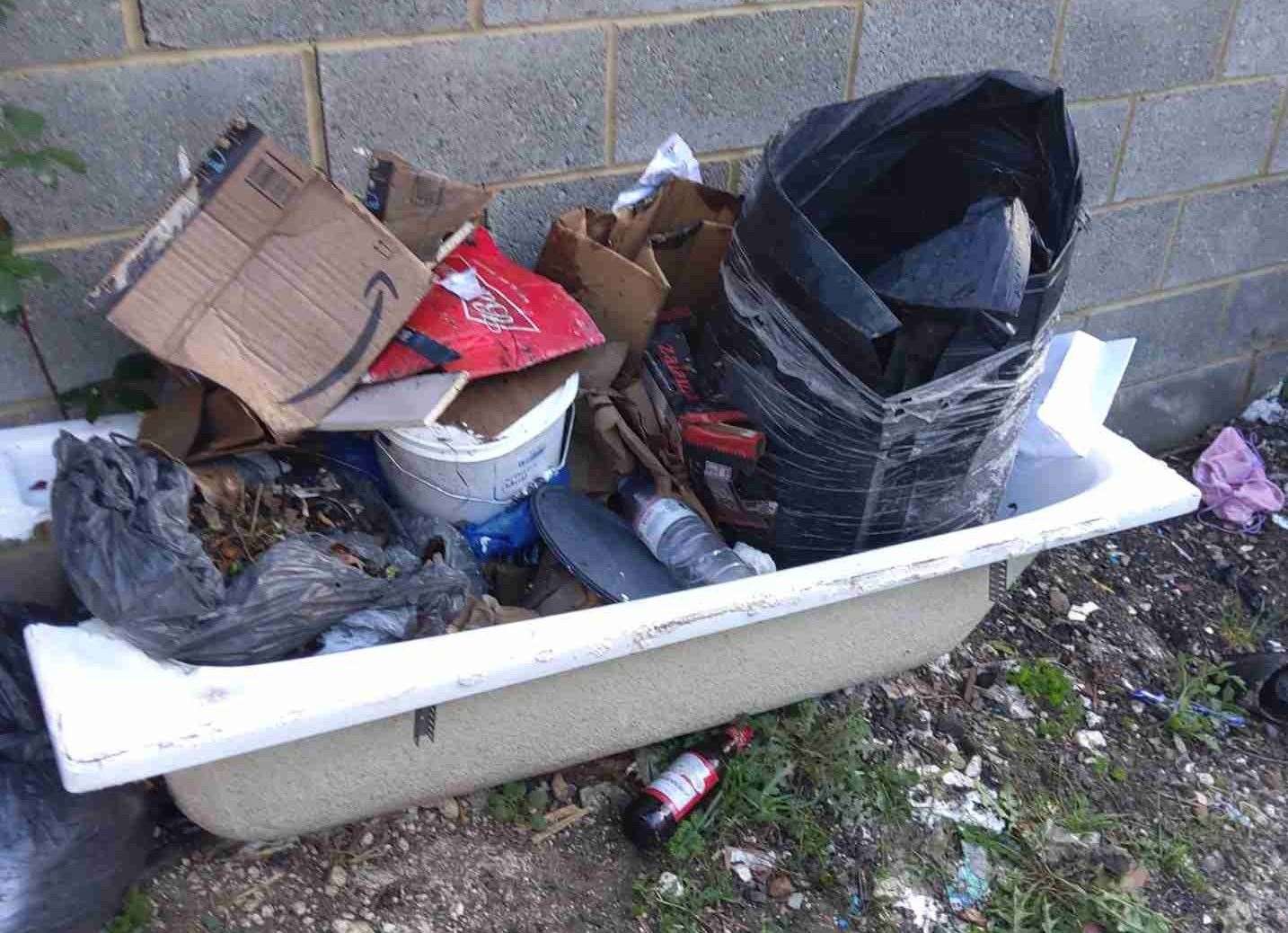 A bathtub filled with rubbish bags was found in Otway Street, Chatham. Picture: Medway Council