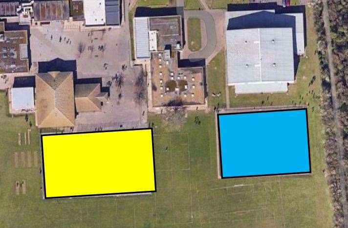 The Portakabin (in yellow) will be placed by the existing Multi-use Games Area