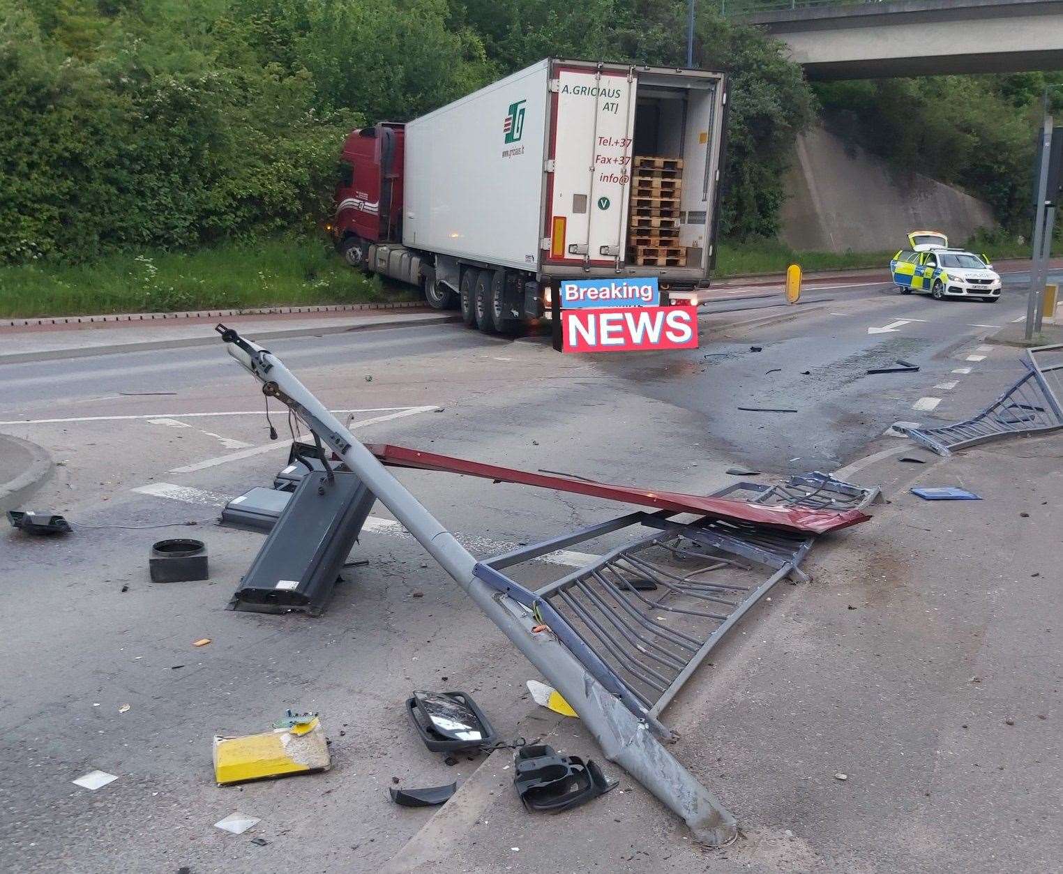 The lorry crash in Thames Way, Gravesend. Picture: Kent Police Gravesham/Twitter