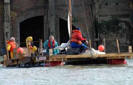The raft arrives at Folkestone Harbour on Thursday. Picture: GARY BROWNE