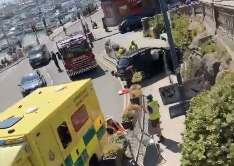 Police, paramedics and firemen were at the scene on Madeira Walk, Ramsgate. Picture: Elliot Davies