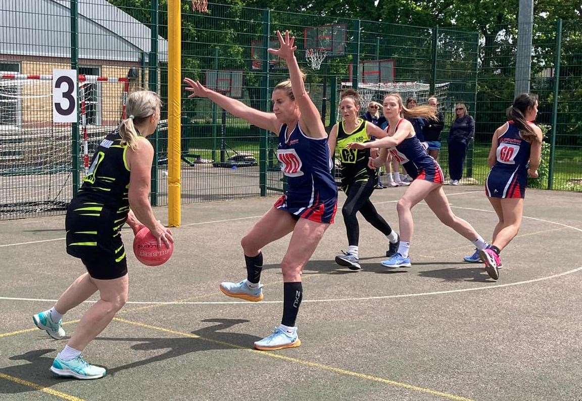HSD and Pilgrims clash in the Ashford Netball League's summer tournament. Picture: Terrie Ireland