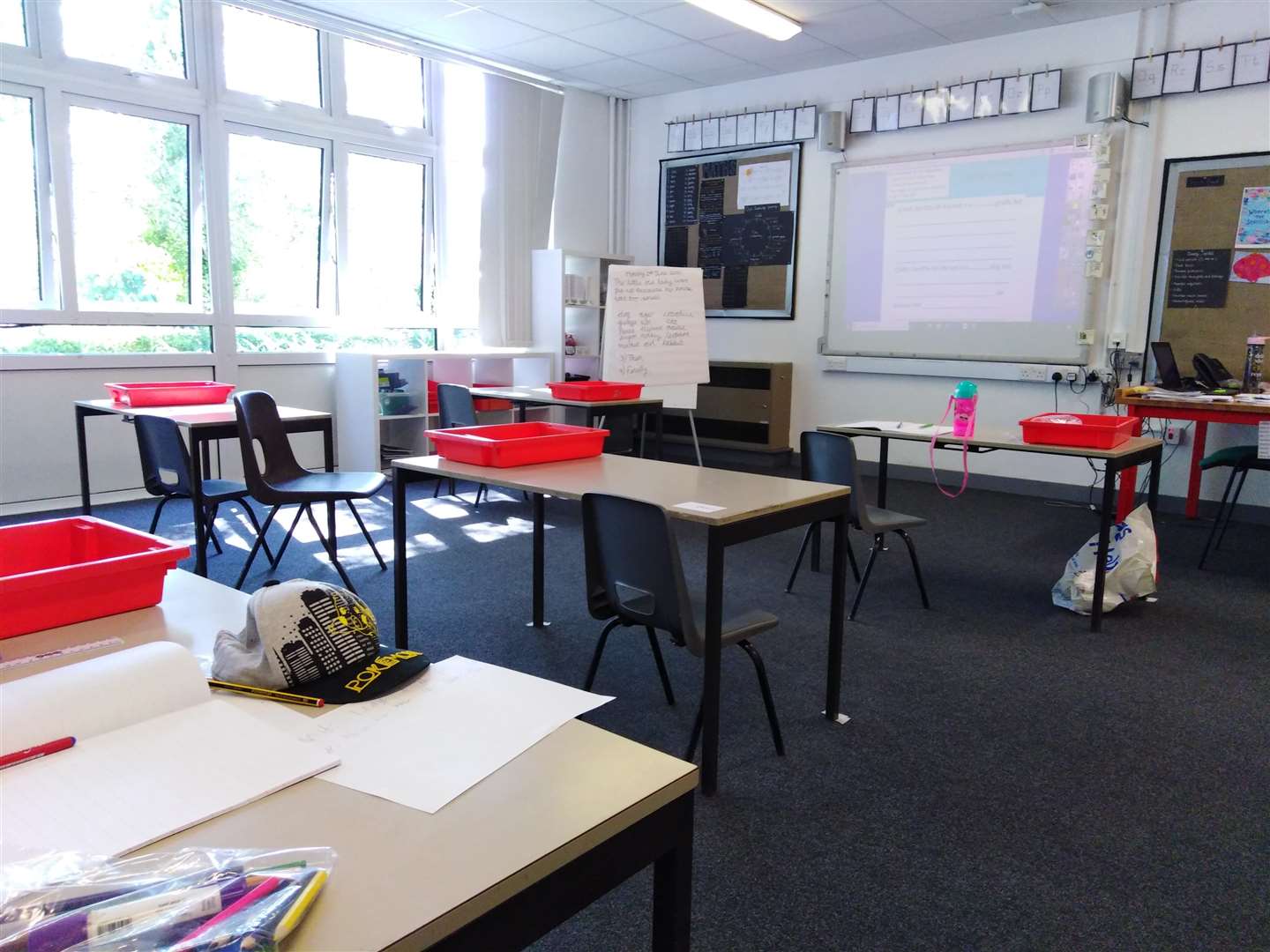 There are now 10 tables in each classroom, and one pupil sits at each