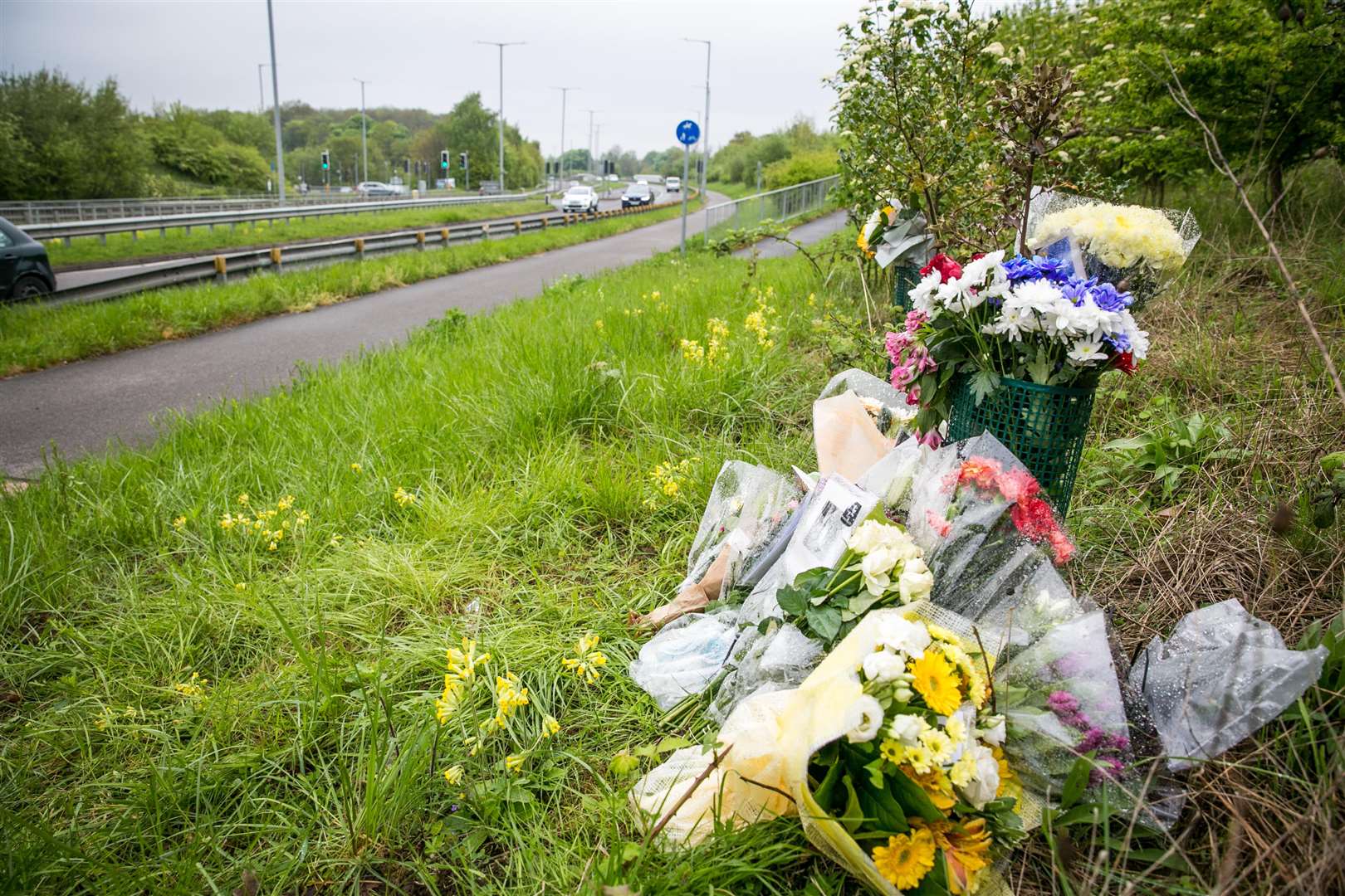 Floral tributes have been laid at the scene