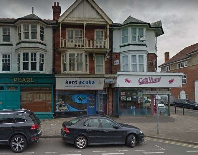The old Kent Scuba frontage in Northdown Road, Margate, and surrounding properties